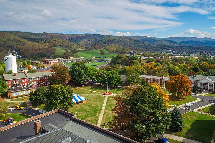 a photograph of Potomac State College quad from above the science hall building